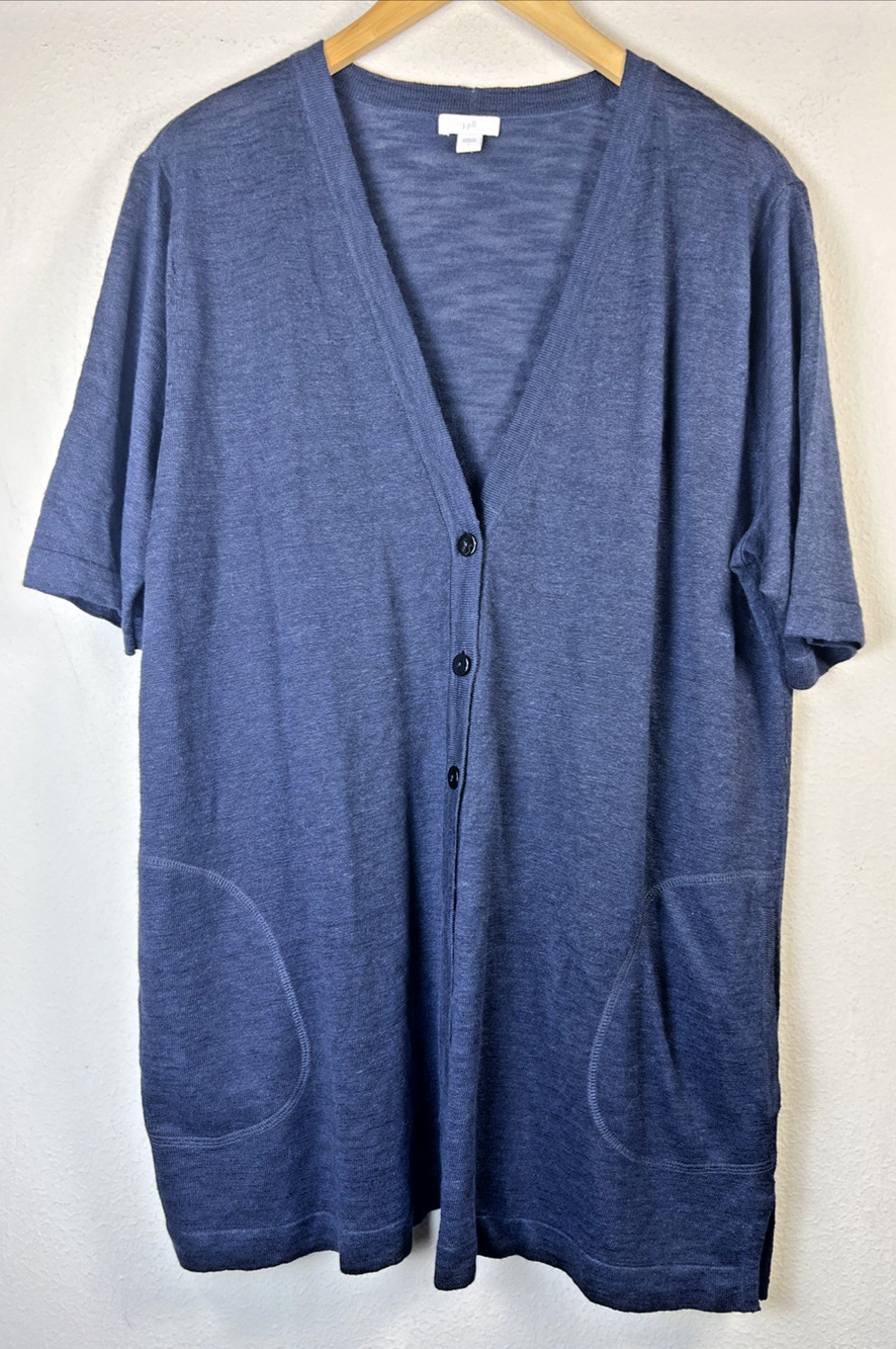 J. Jill Large Sweater Blue Cardigan Tunic linen sweater lagenlook cottagecore